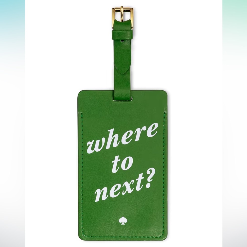Kate Spade Green Luggage Tag with Gold Buckle - Where to next?